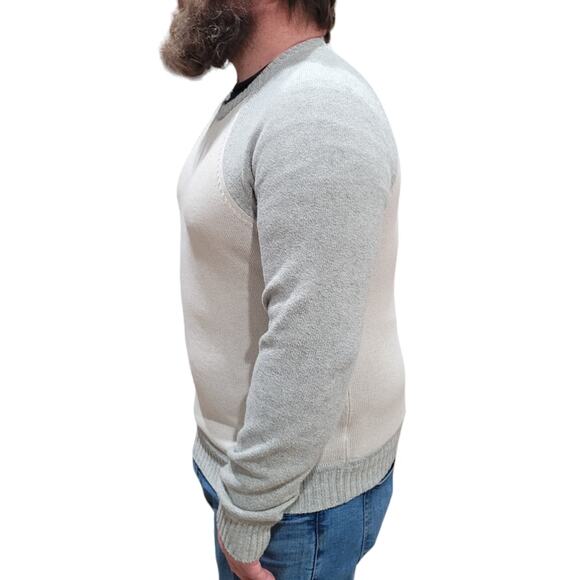 American Eagle Men’s Oatmeal Gray Colorblock Oversized Knit Sweater Medium - Picture 8 of 10